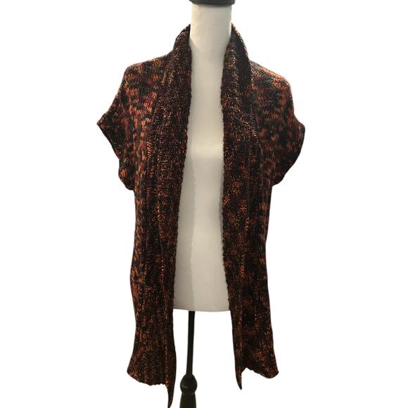 Erika Sweaters - Erika Orange Red Black Sleeveless Sweater Cardigan Small